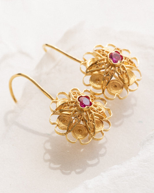 Traditional Flower Filigree Earrings-Trifouri